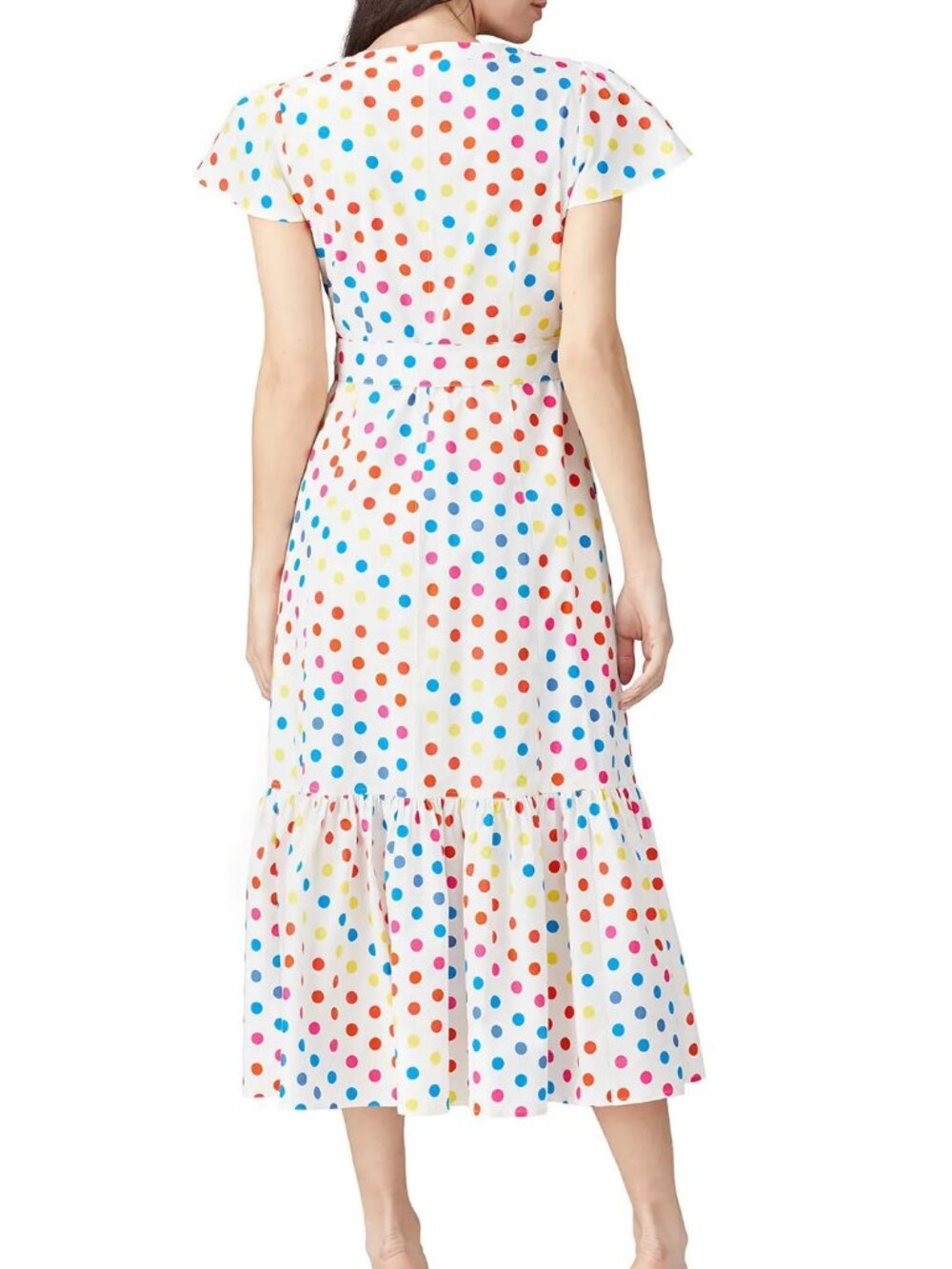 Color Me Courtney Dipping Dot Midi Dress Size 8 Rainbow Polka Dot Ruffle Hem - Picture 2 of 7